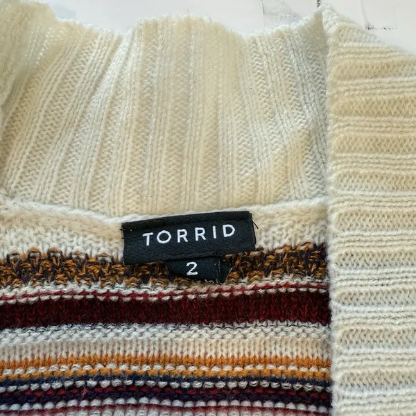 Torrid Ivory Colorful Stripes Shawl Knit Open Front Cardigan‎ Sweater Size 2X - Image 13