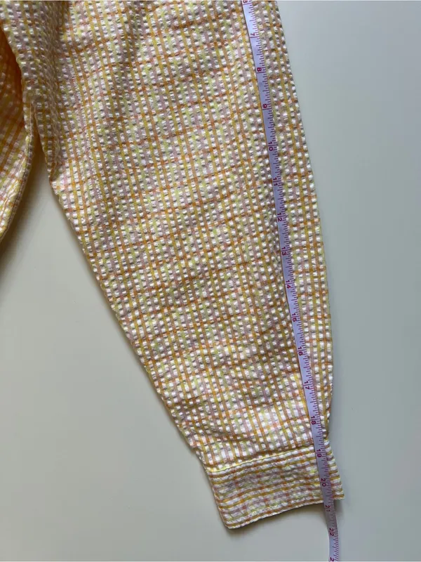 Seersucker Plaid Shirt M Lightweight Yellow Peach Oversized Japanese Button Down - Image 12