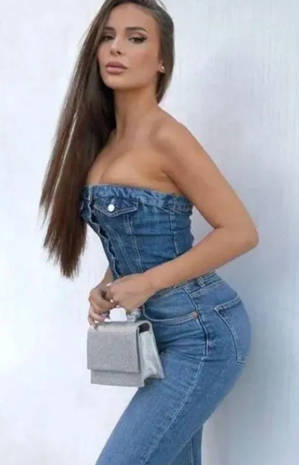 ZARA crop top corset denim jeans button up - Image 4