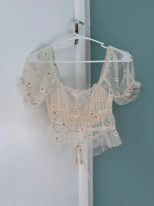 floral mesh top Tan - Image 3