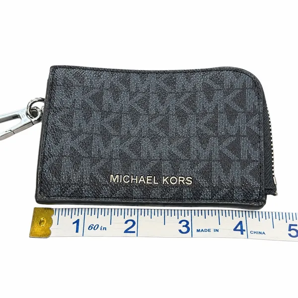 Michael Kors Black MK Signature Zip Card Holder Keychain Wallet - Image 5