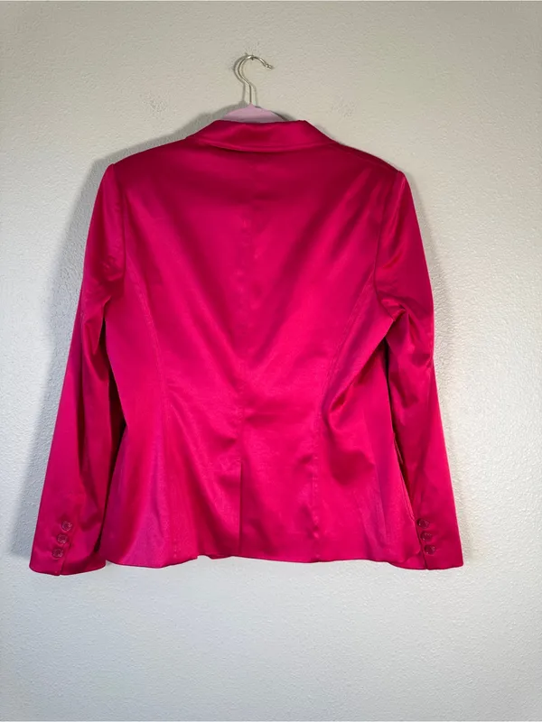 Teri Jon Hot Pink Satin Oversized Blazer Jacket Womens 12 Preppy Barbie Classic - Image 2
