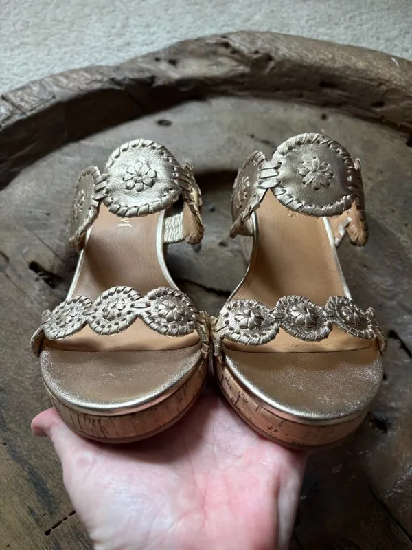 Jack Rogers Laurin gold leather cork wedge sandals women's 8.5 NEW summer vacay - Image 5