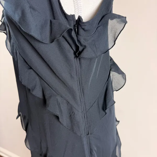 Abercrombie & Fitch Black Ruffle Asymmetrical Handkerchief Hem Midi Dress‎ Large - Image 9