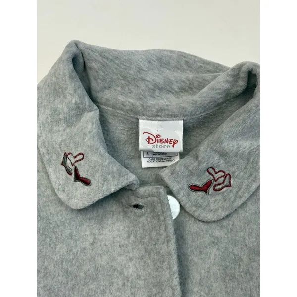 Disney Store Fleece Jacket Womens L Light Gray Mickie & Minnie Button Disneyland - Image 5