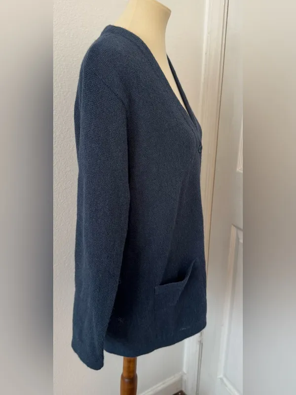 Peruvian Connection 100% Alpaca Cardigan V Neck Pockets Blue Size Medium - Image 4