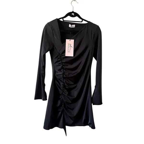 Oh Polly Rea Long Sleeve Asymmetric Mini Dress in Black size 6 New - Image 3