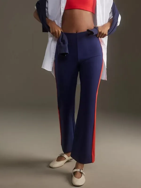 Anthropologie Maeve Margot‎ Kick-Flare Pants Blue With Red Stripe Size Medium - Image 2