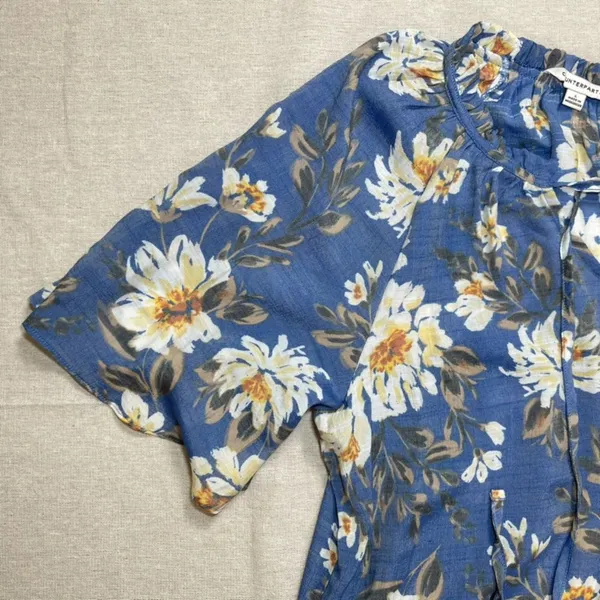 Counterparts | NWT Loyal Blue & Cream Floral Print Boho Blouse | Large - Image 6