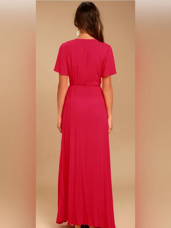 Lulus Much Obliged Red Wrap Maxi dress - Image 4