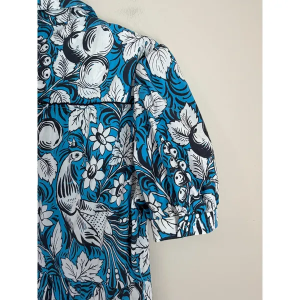 Diane von Furstenberg Queena Blue Floral Midi Shirt Dress Poplin Luxe L - Image 5