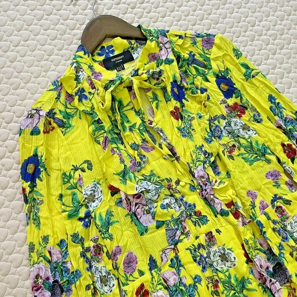 NWOT Superdry Wonens Long Sleeves Ruffled Floral Mini Dress Yellow Size 12 - Image 5