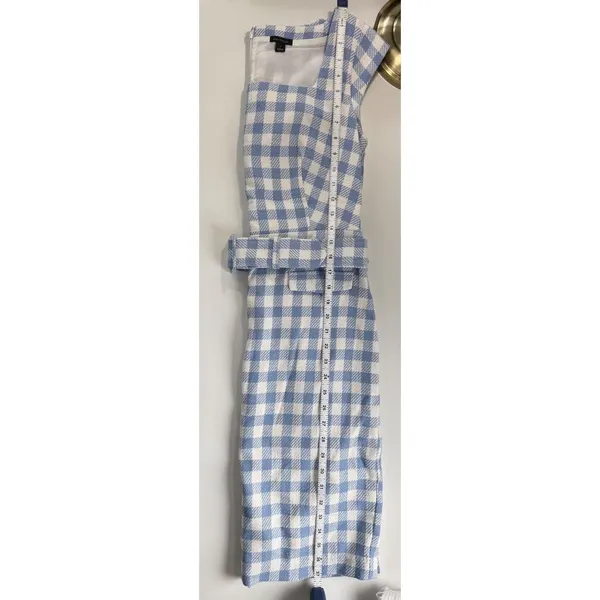 Ann Taylor Blue White‎ Gingham Sheath Dress Belted Square Neck Size 2 - Image 6