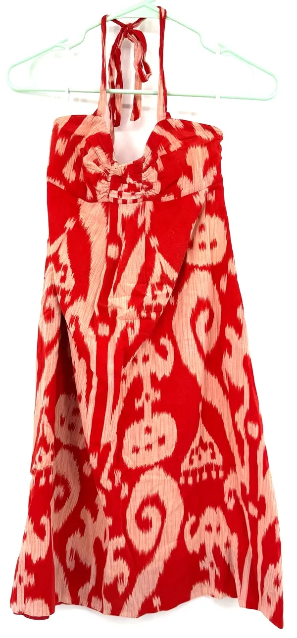 Maeve Size 2 Halter Neck Sun Dress Red Cream Mini Length Side Zipper Lined - Image 2