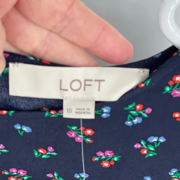 Loft Dress Floral Navy Slit Midi Size 10.‎ - Image 3