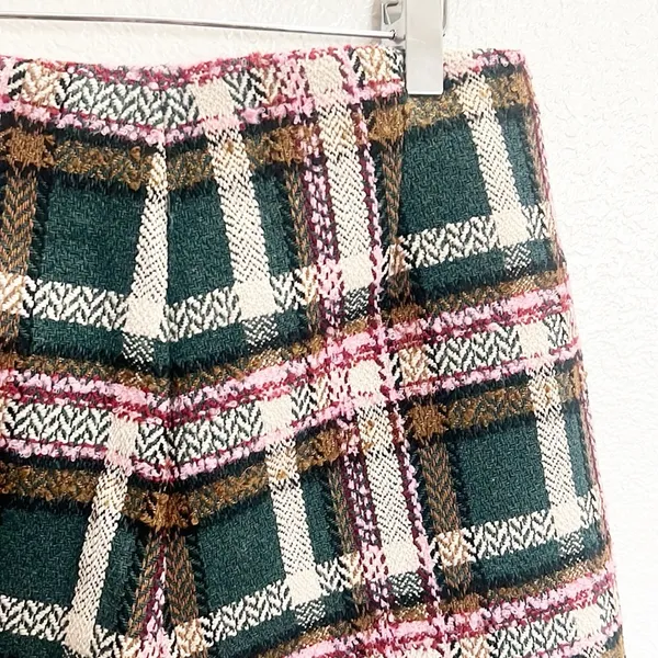 Pink Lily Green Pink Tan White Zip And Hook Closure Plaid Tweed Skort - Image 5