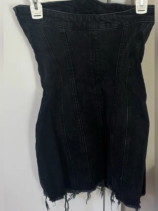 Zara Strapless Black Denim Mini Dress - Image 5