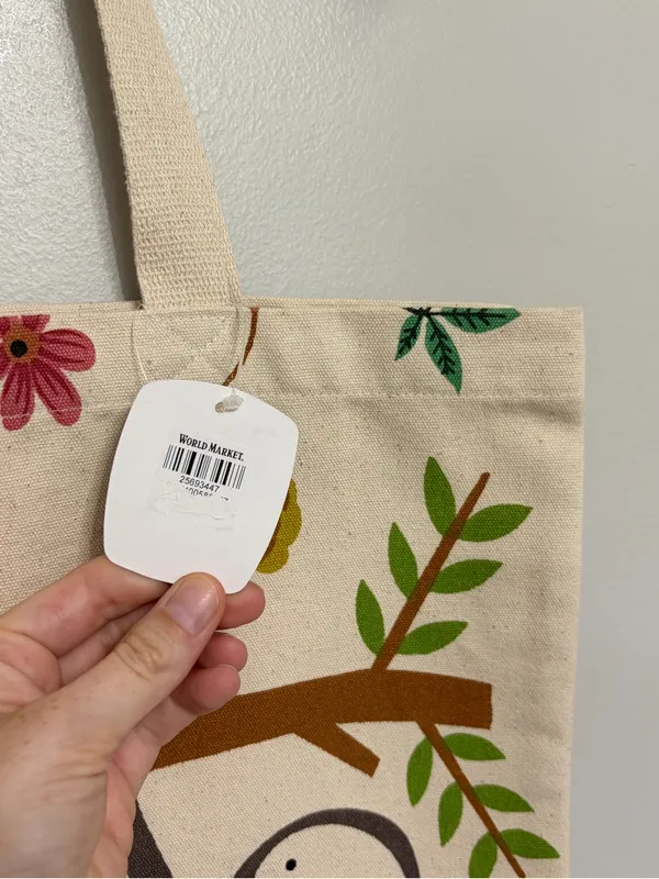 NEW World Market Sloth Printed Large Cotton Canvas Tote Bag - Image 5