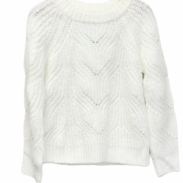 Kensie White Pointelle Knit Chevron Crewneck Sweater Size Large NEW - Image 2