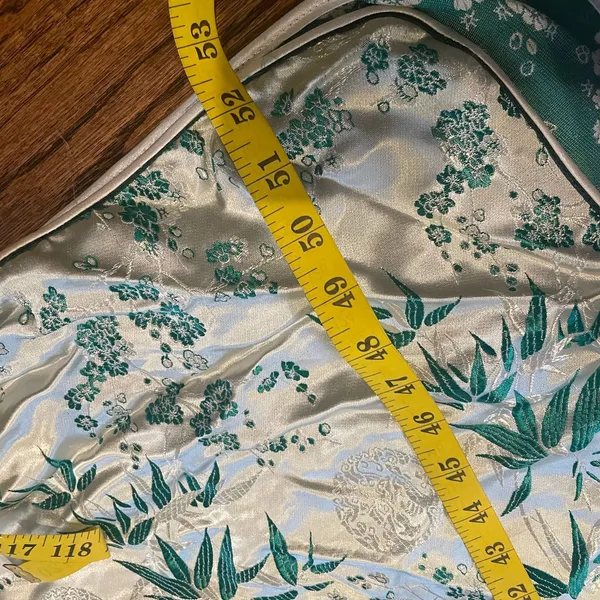Vintage Sleeveless Cheongsam Qipao Dress White Green Floral Bamboo Print - Image 3
