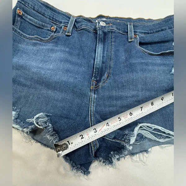 Levi's Dark Blue Distressed High-Rise Jean Shorts - Image 2