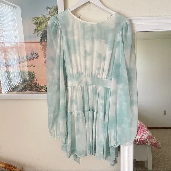 LDT Tie Dye Mini Dress Blue Size 8 - Image 4