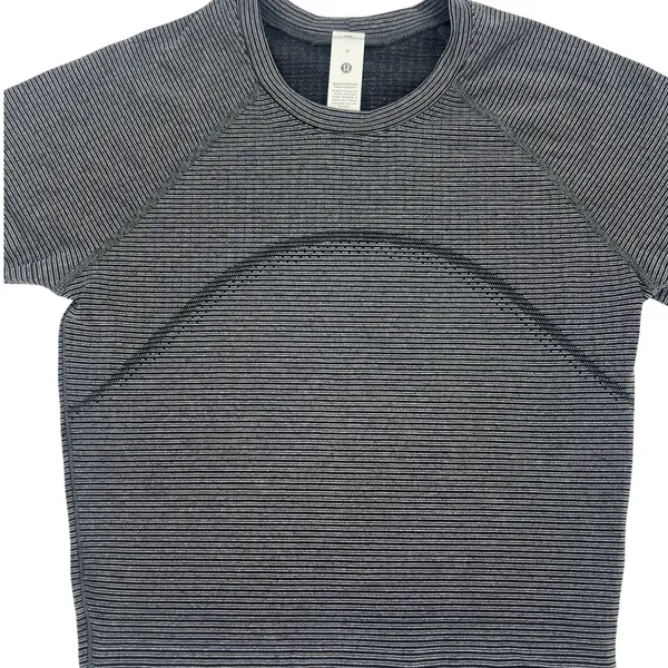 Lululemon Swiftly Tech Cropped Short Sleeve Black White Stripe Size 4‎ - Image 4