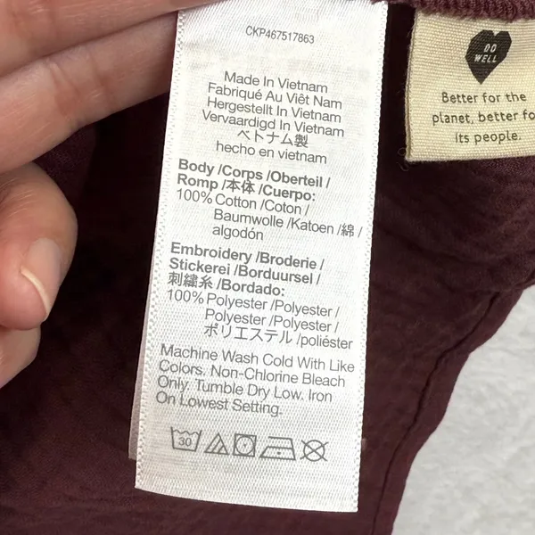 Madewell Embroidered Floral Peplum Top Gauze Tie‎ Back Maroon Womens Size S - Image 6