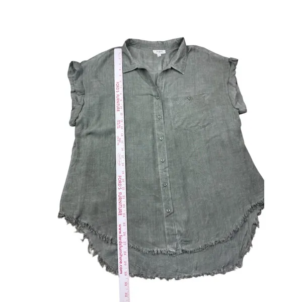 Umgee Green Short Sleeve Frayed Hem Button Down Shirt Small 100%‎ Rayon Boho Top - Image 5