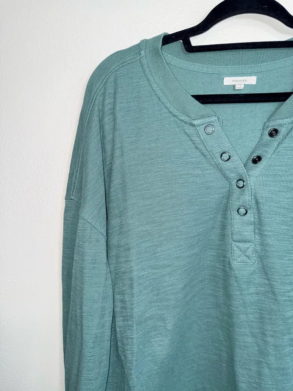 Maurices Relaxed Fit Henley Sweatshirt Solid Teal Green Pullover - Image 3