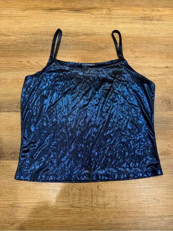 Y2K Metallic Blue Satin Cami with Thin Straps - Women's Top - Image 5