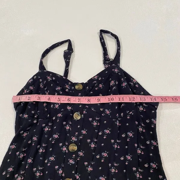 American Eagle Floral Babydoll Mini Dress Women Small Navy Button Front Sundress - Image 4