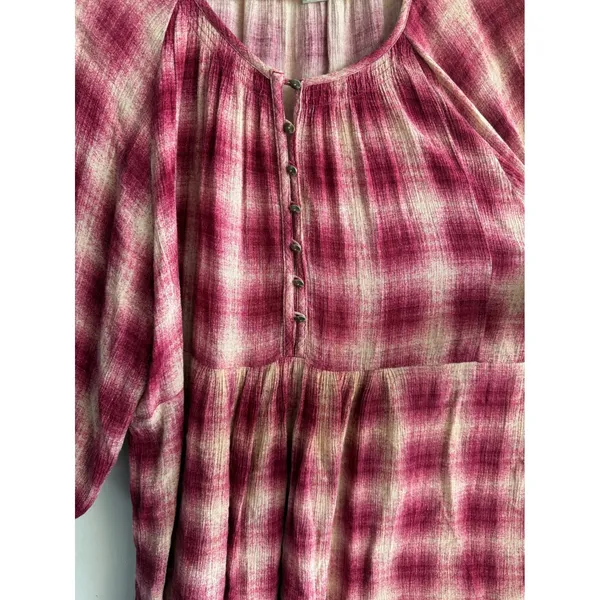Maeve Anthropologie Womens Pink Plaid Rayon Tunic Top Boho Relaxed Large L - Image 3