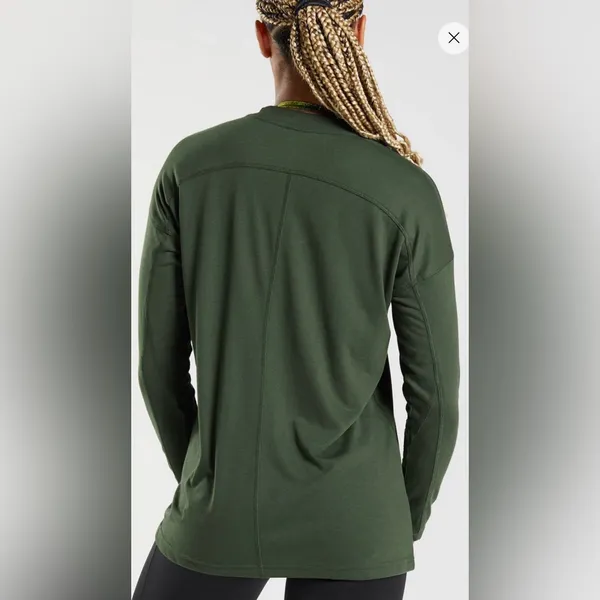 GymShark POWER LONG SLEEVE T-SHIRT women’s oversized olive green M - Image 2