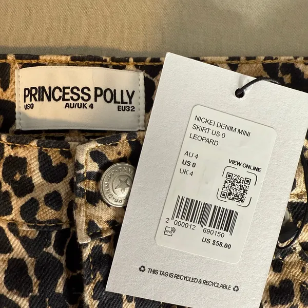Princess Polly Nickei Denim Mini Leopard Print Skirt US 0 - Image 4