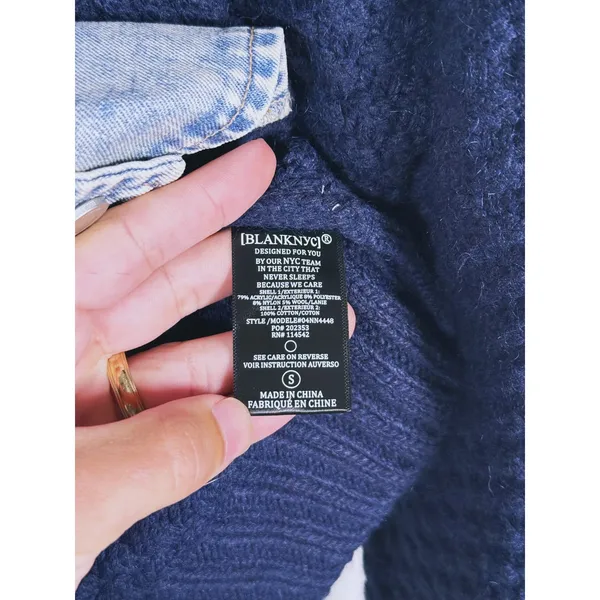 BLANK NYC Chunky Knit Denim Sweater Jacket Womens S Trucker Indie 90s Scandi - Image 11