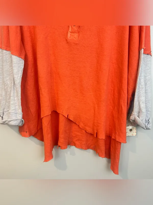 NWT We The Free People Star Henly Orange & Grey Distressed Oversized Top Small - Image 10