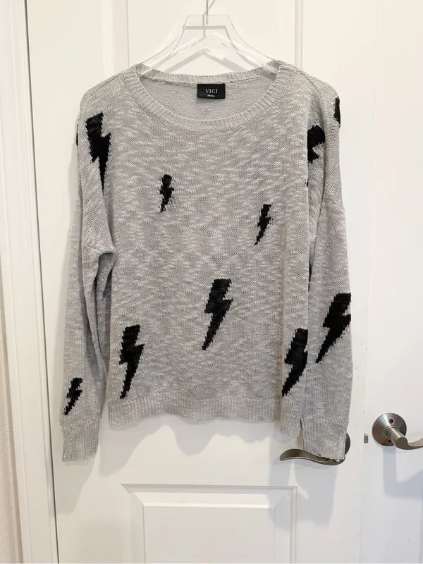 VICI Grey and Black Lightning Relaxed Fit Sweater Slouchy size Snall - Image 2