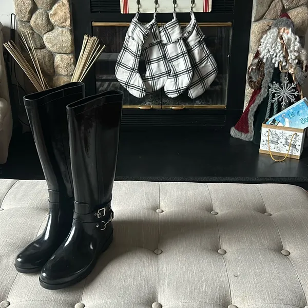 Coach Lori Black Rubber Tall Rain Boots W/ Silver Hardware Size 8 - Image 2