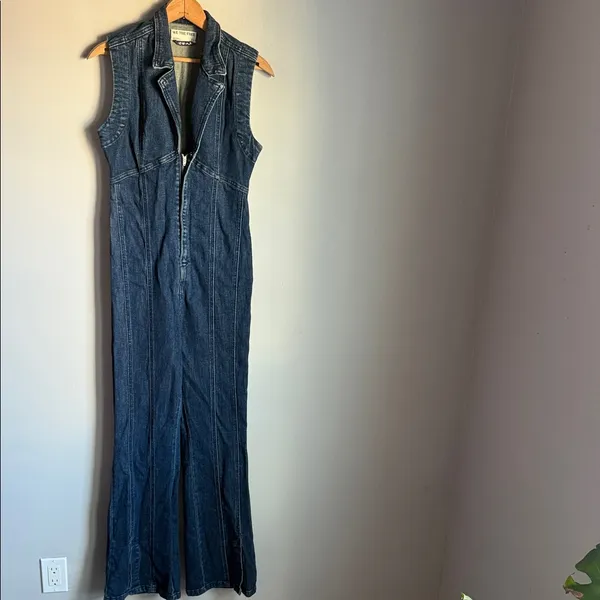 Free People CRVY Ring The Alarm Denim Jumpsuit. XS - Image 2