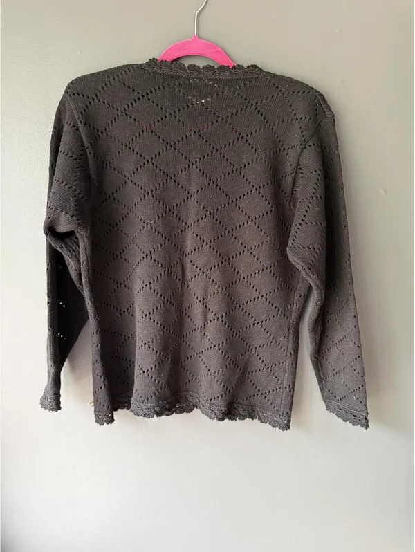 Susan Bristol Petites Hand Embroidered Black Knit Cardigan Sweater Medium - Image 2