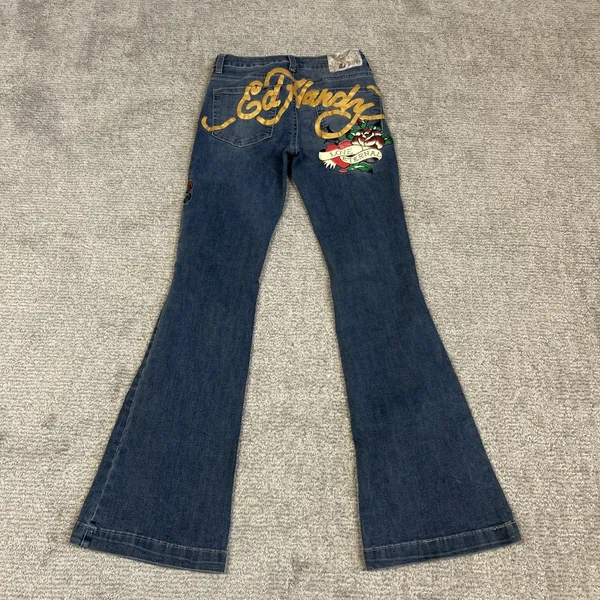 Ed Hardy Flare Jeans Womens 26 True Love Dagger Love Eternal Embroidered Y2K - Image 7