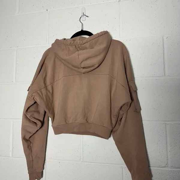 Gymshark Womens Tan Brown Cropped Cargo Hoodie Sweatshirt Small Logo Utility - Image 4