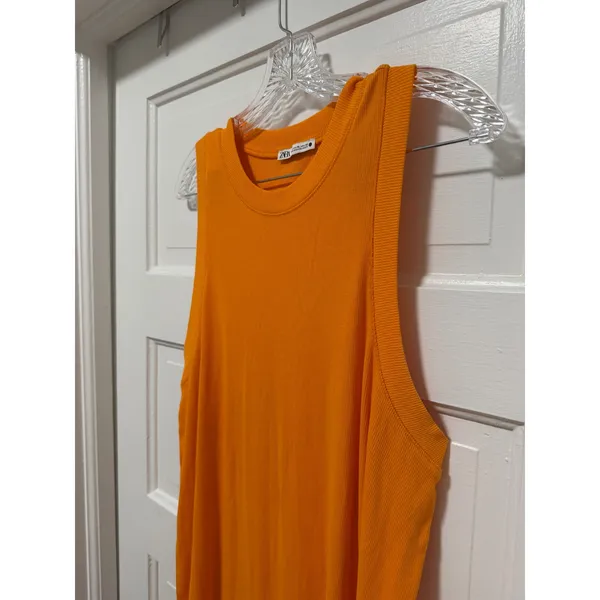 Zara Womens Ribbed Knit Sleeveless Maxi Dress Orange Crew Neck XL - Image 6