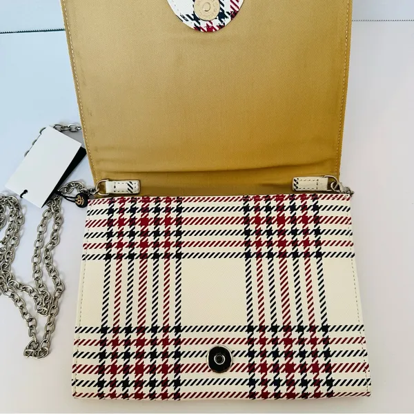 Brooks Brothers Red Fleece Womens Leather Envelope Crossbody Bag Plaid New W Tag - Image 3