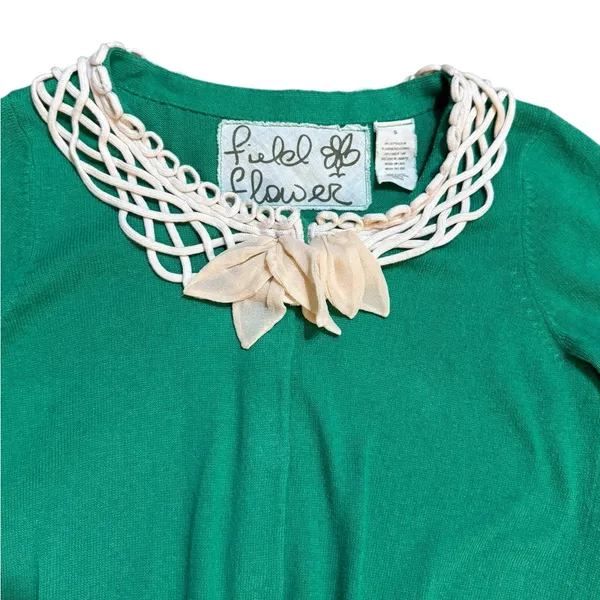 Anthropologie Field Flower Shamrock Green Cashmere/Cotton Blend Cardigan Sz‎ S - Image 9