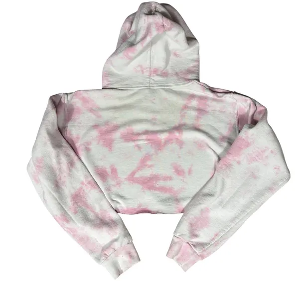 Artist Union Hoodie Womens Small Pink Tie Dye Cropped Raw Hem Long Sleeve - Image 12