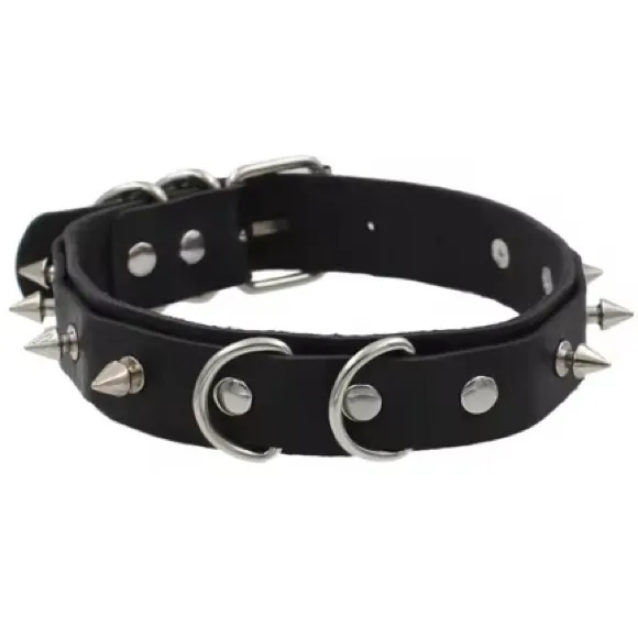 Red and Black Spiked Leather choker Collars Black & Red Bundle - Image 3