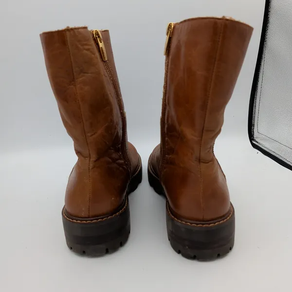 Vince Camuto Telvanni Tan Leather Faux‎ Fur Lined Lug Sole Boots Womens 8.5 M - Image 5