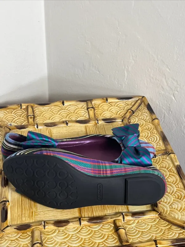 Coach Striped Bow Ballet Flats in Teal, Purple and Blue - Image 2
